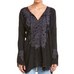 Johnny Was Tania Embroidered Tunic Top Sz S Relaxed Fit Boho Hippie Semi-Sheer